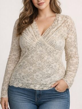 Nordstrom Karen Kane Ivory Metallic Sheer Floral Lace Top Size XL New With Tags